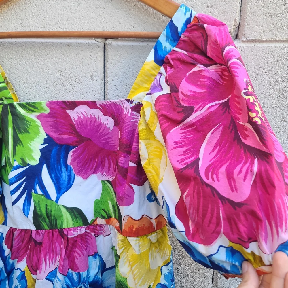 FARM RIO | Rainbow Chita Empire Waist Puff Sleeve Blouse Size Small